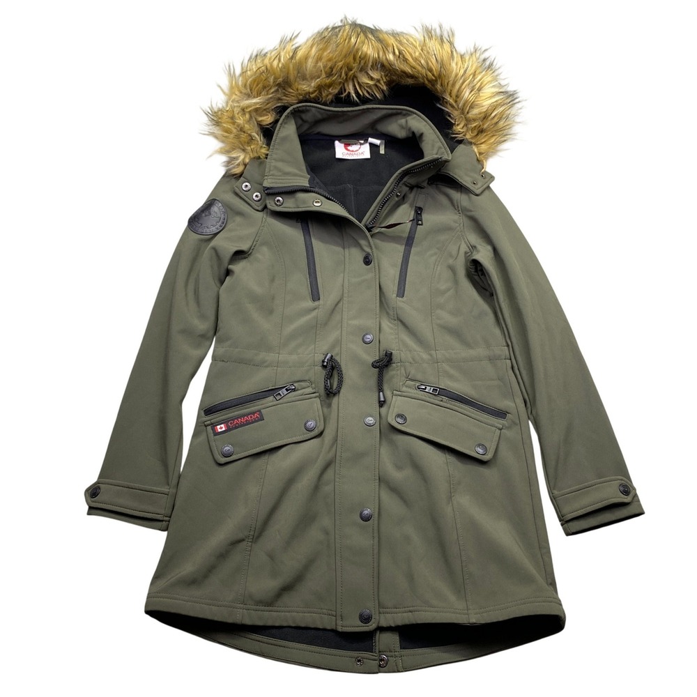 Canada Weathergear Womens Medium Olive Green Softshell Fleece Lined Parka Jacket